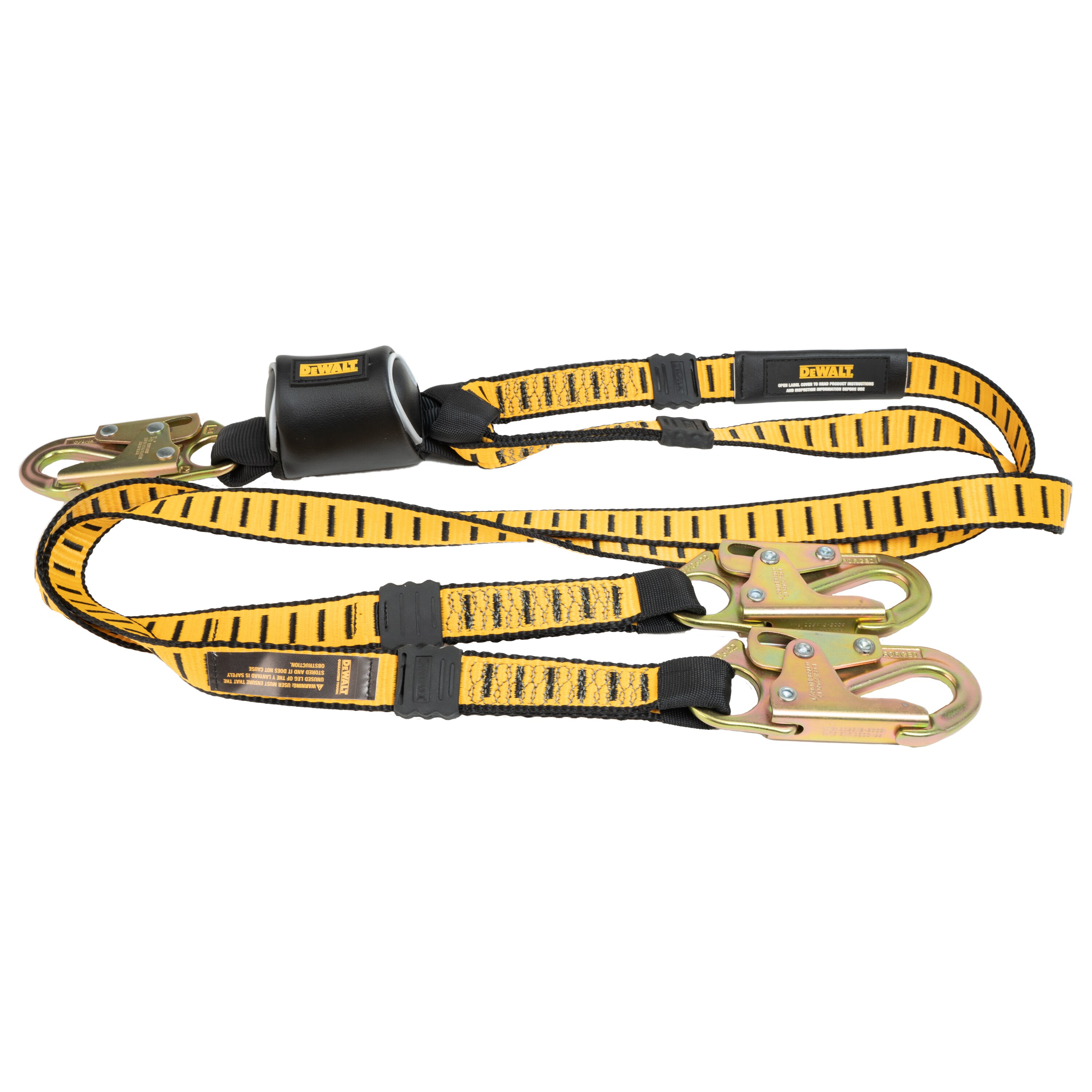 Lanyard Dewalt de 6 pies, gemelo, absorbedor externo, con ganchos de seguridad en ambos extremos DXFP611120