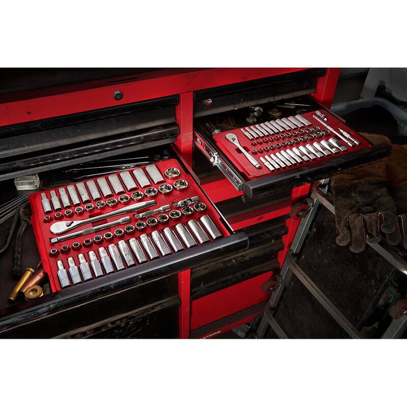 Juego de herramientas mecánicas Milwaukee de 1/4 de pulgada con trinquete SAE/métrico y dado con trinquete corto de 3 pulgadas de 1/4 de pulgada (51 piezas) - 48-22-9004-48-22-9036