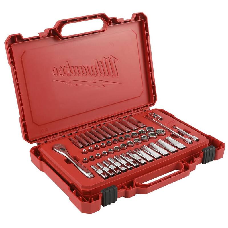 Juego de herramientas mecánicas Milwaukee de 1/4 de pulgada con trinquete SAE/métrico y dado con trinquete corto de 3 pulgadas de 1/4 de pulgada (51 piezas) - 48-22-9004-48-22-9036