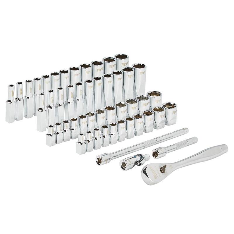Juego de herramientas mecánicas Milwaukee de 1/4 de pulgada con trinquete SAE/métrico y dado con trinquete corto de 3 pulgadas de 1/4 de pulgada (51 piezas) - 48-22-9004-48-22-9036