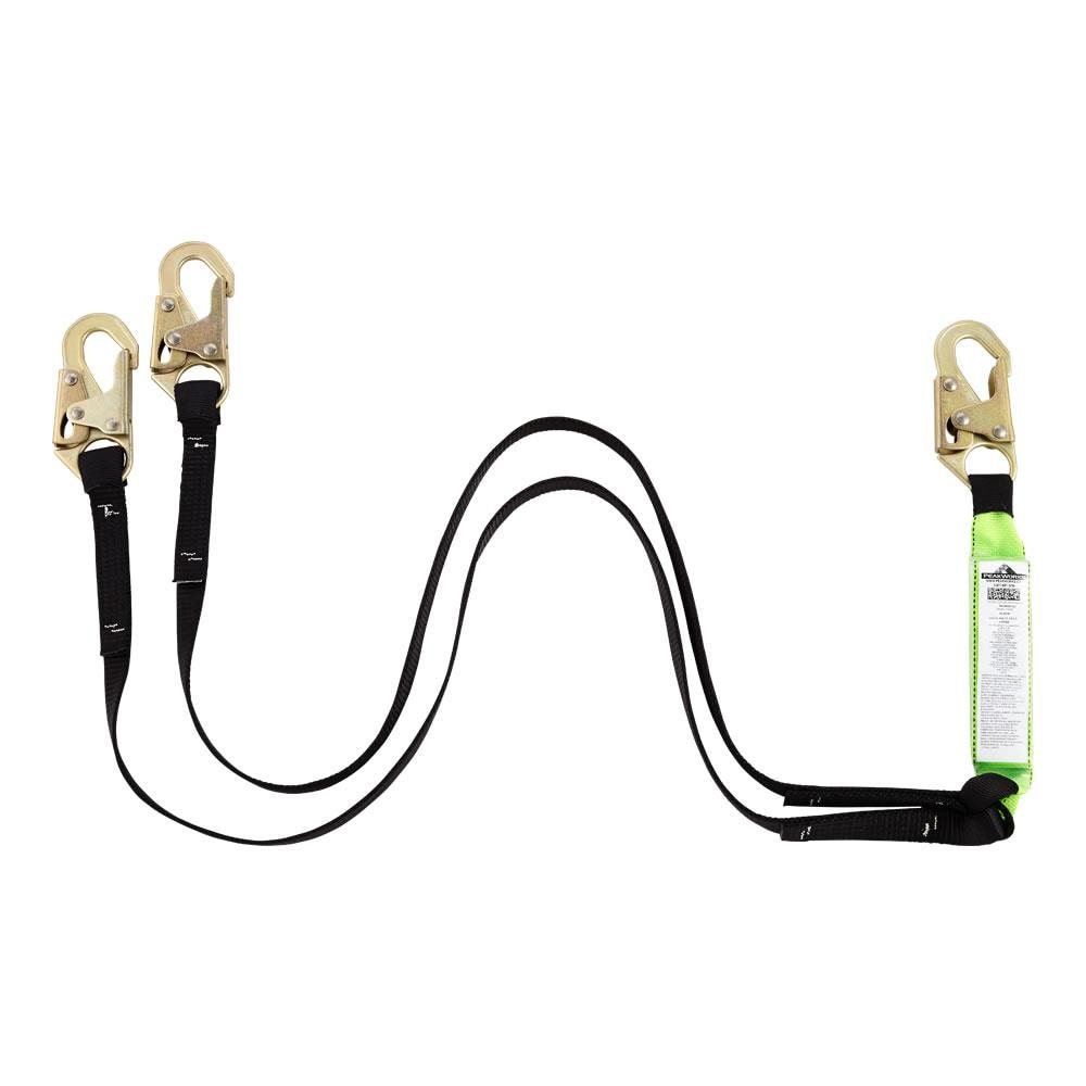 Amortiguador de impactos de doble pierna PeakWorks con ganchos de seguridad, 6 pies de longitud, resistente a los rayos UV y la abrasión, fibra de poliéster, verde/negro V8104406