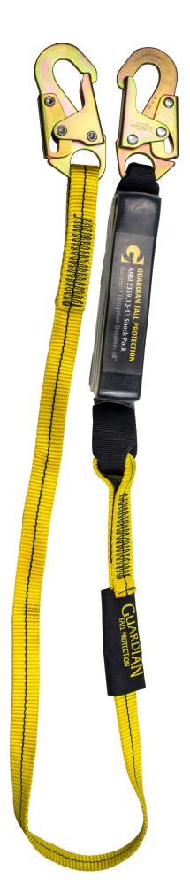 Guardian Fall Protection Lanyard con gancho de seguridad de acero, 1 pulgada de tela de nylon, paquete de choque claro, capacidad de 3,600 lb, amarillo, grande 01220.
