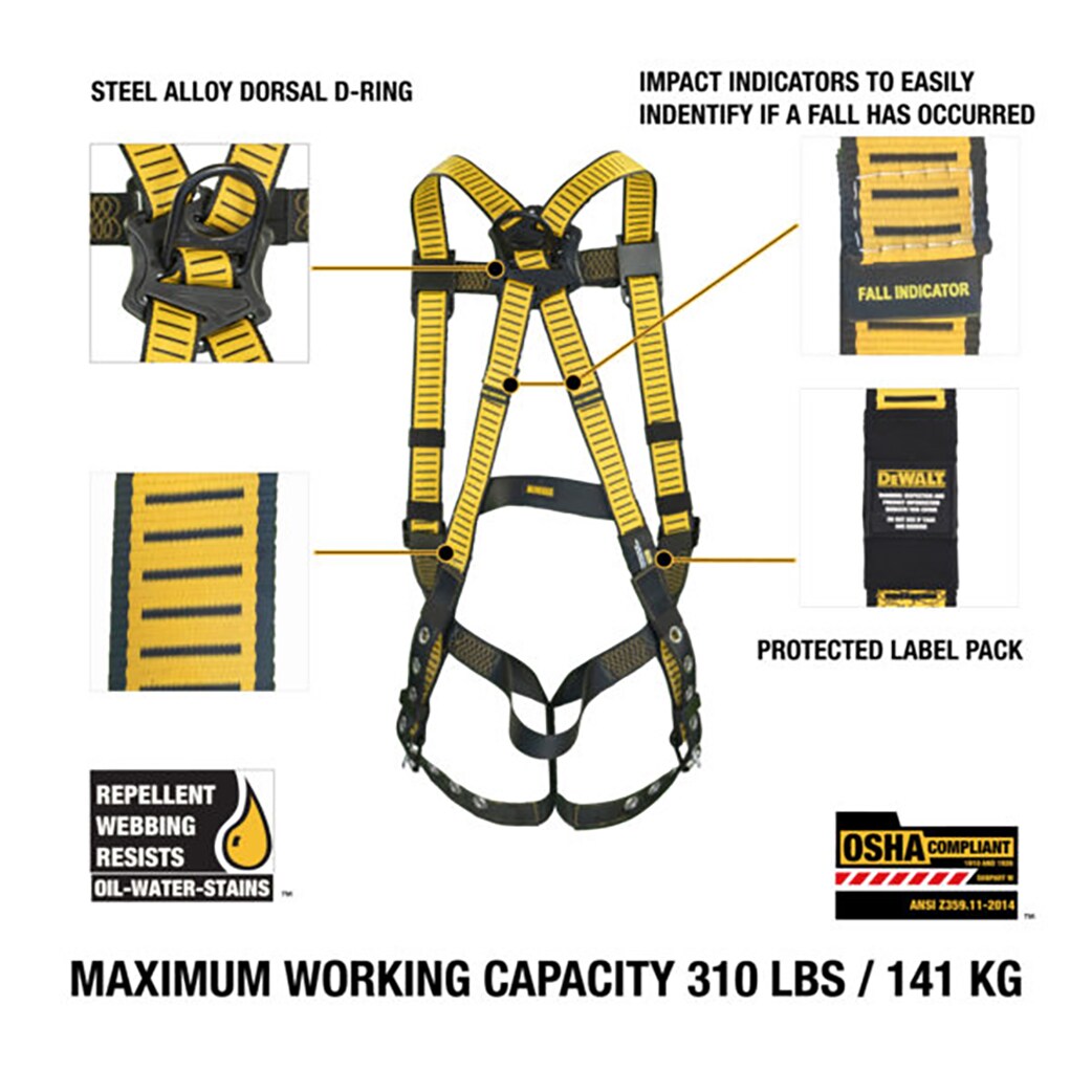 Arnes Dewalt D1000, Ajuste de 5 Puntos con Piernas de Hebilla de Lengüeta DXFP512002