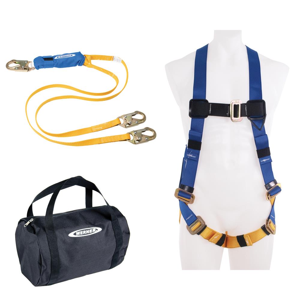 Kit Aéreo Werner con Arnés Estándar Basewear, Línea de Seguridad de Doble Pierna de 6 pies Decoil para Protección contra Caídas K121043