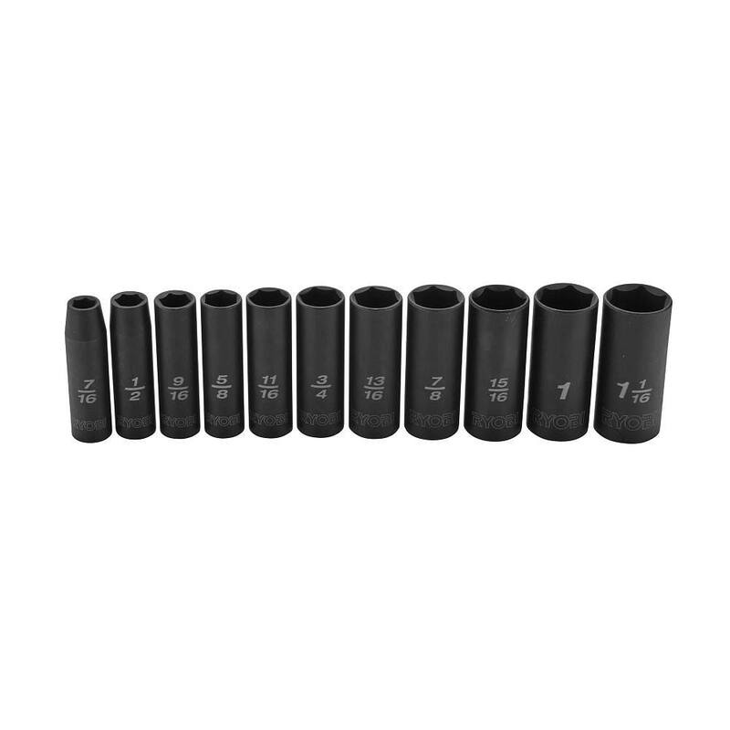 Juego de dados de impacto profundos RYOBI de 1/2 pulgadas (11 piezas) - RHMTIS31101