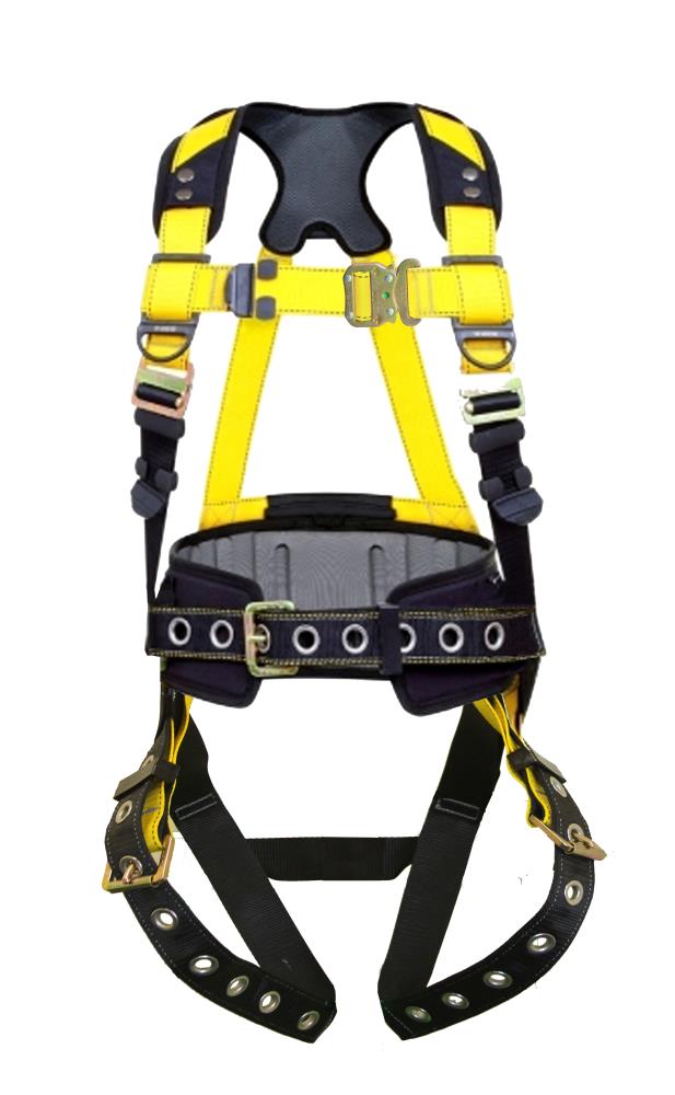 Arnés de seguridad amarillo con almohadilla para la cintura, talla extra grande, con dos sujetadores para el cordón, ensamblado en EE. UU. 37186