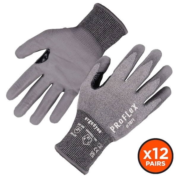 Proflex de Ergodyne Guantes con Recubrimiento de Poliuretano ANSI A7, 12 pares, gris, talla M - 7071-12PR