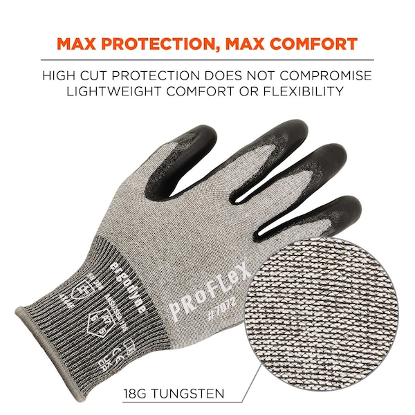 Proflex de Ergodyne Guantes con Recubrimiento de Poliuretano ANSI A7, 12 pares, gris, talla M - 7071-12PR