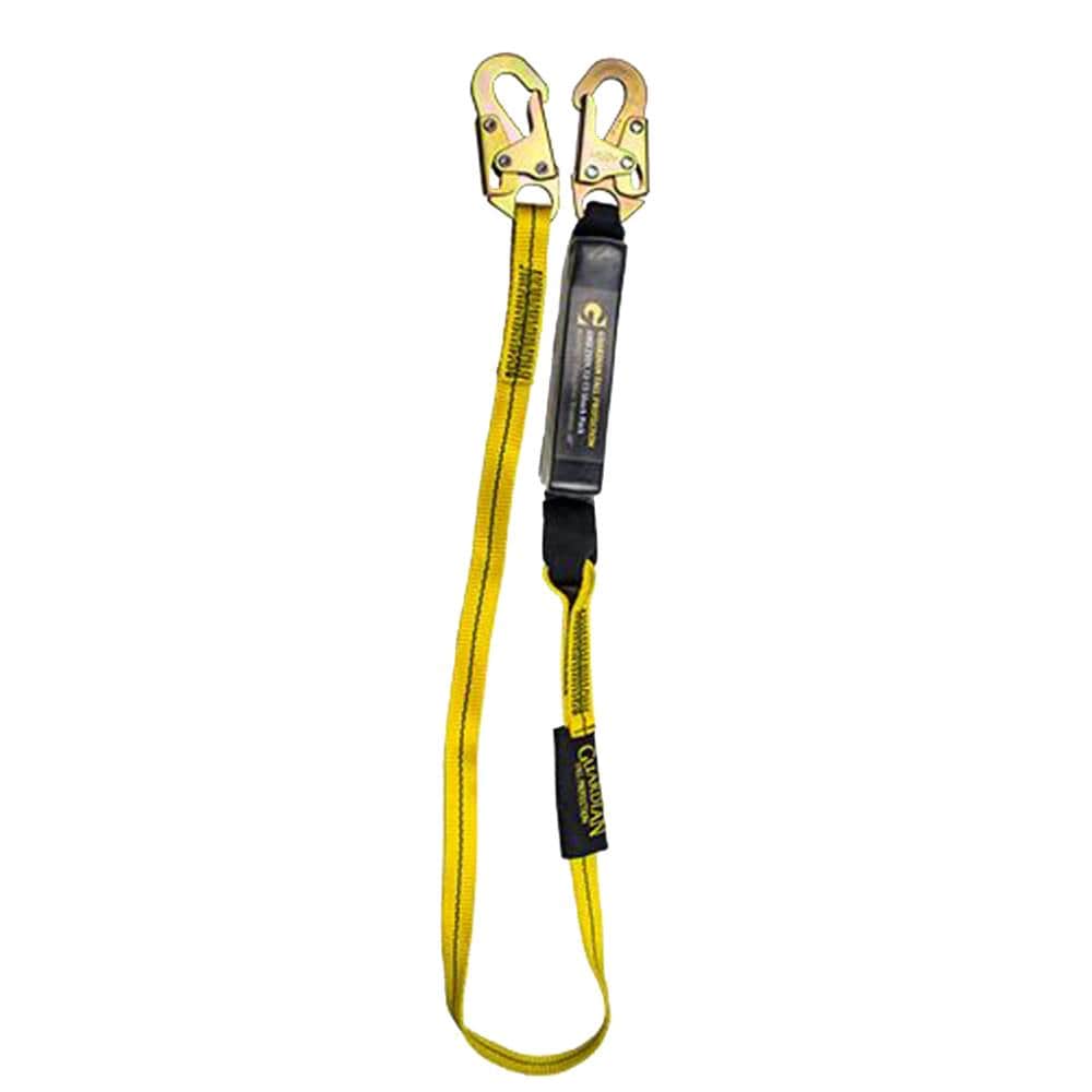 Guardian Fall Protection Amarre Amarillo con Gancho de Seguridad de Acero, Cinta de Nylon de 1 pulgada, Paquete de Choque Transparente, Ganchos de Puerta de 3,600 lb 01215