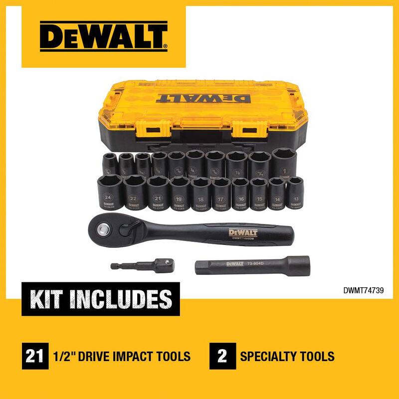 Juego de dados DEWALT de 1/2 pulgadas de accionamiento SAE y métrico con trinquete (23 piezas) - DWMT74739