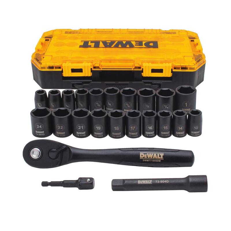 Juego de dados DEWALT de 1/2 pulgadas de accionamiento SAE y métrico con trinquete (23 piezas) - DWMT74739