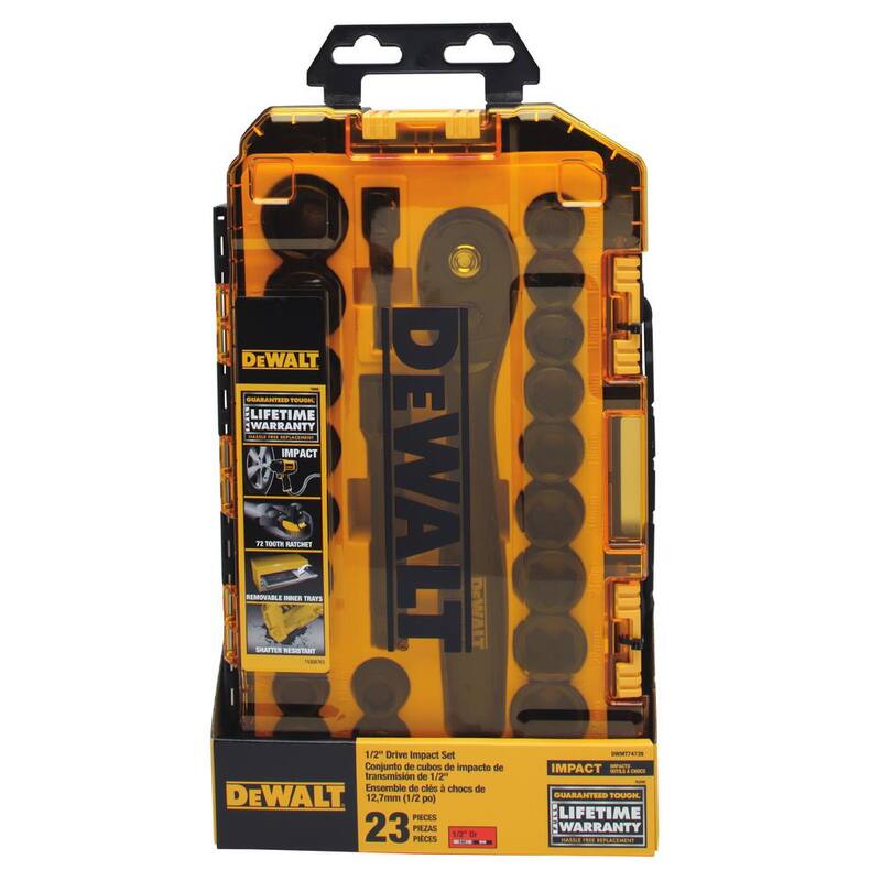 Juego de dados DEWALT de 1/2 pulgadas de accionamiento SAE y métrico con trinquete (23 piezas) - DWMT74739