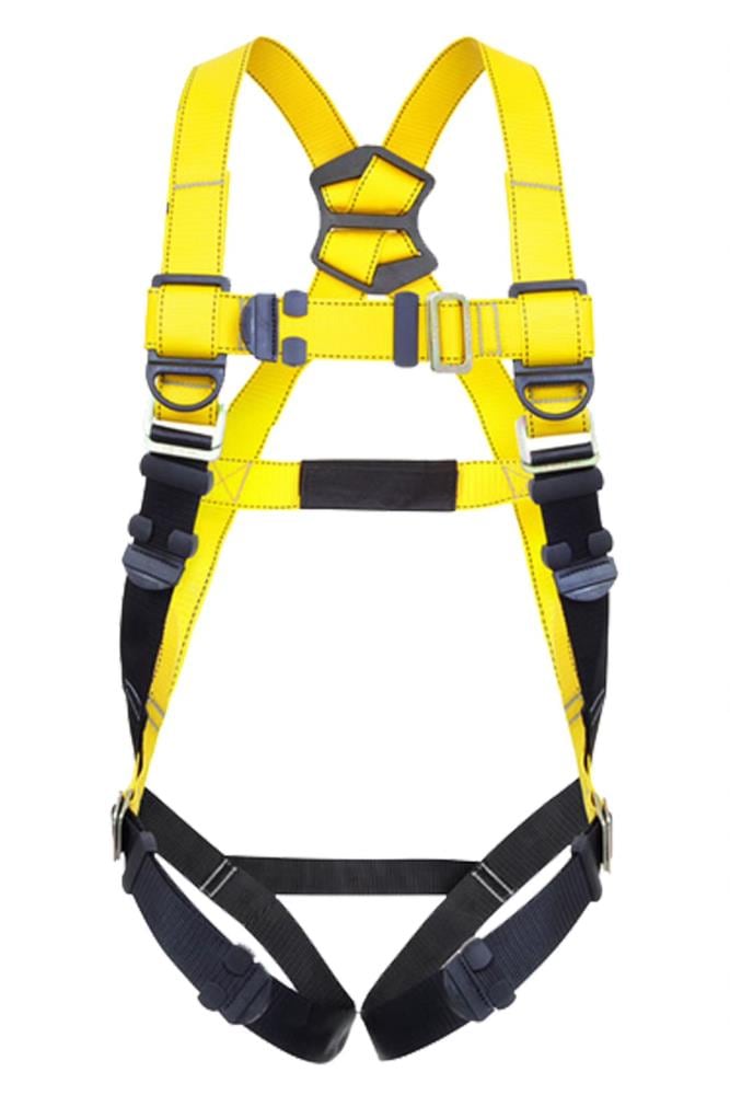 Arnes de seguridad amarillo/negro Guardian Fall Protection con cintas contrastantes, doble sujetador para cordón, Extra Grande 37002.