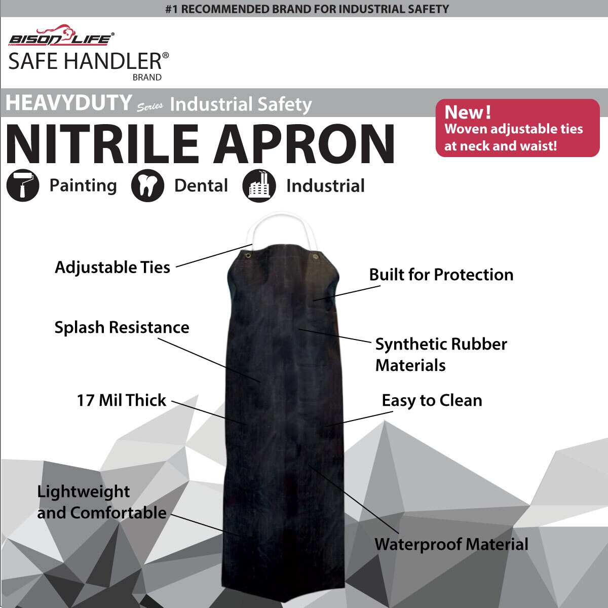 Delantal negro industrial de nitrilo resistente a químicos y aceite BISON LIFE 35" x 48" de uso rudo (paquete de 2) SH-HDS-HYNI-AP1BK-2