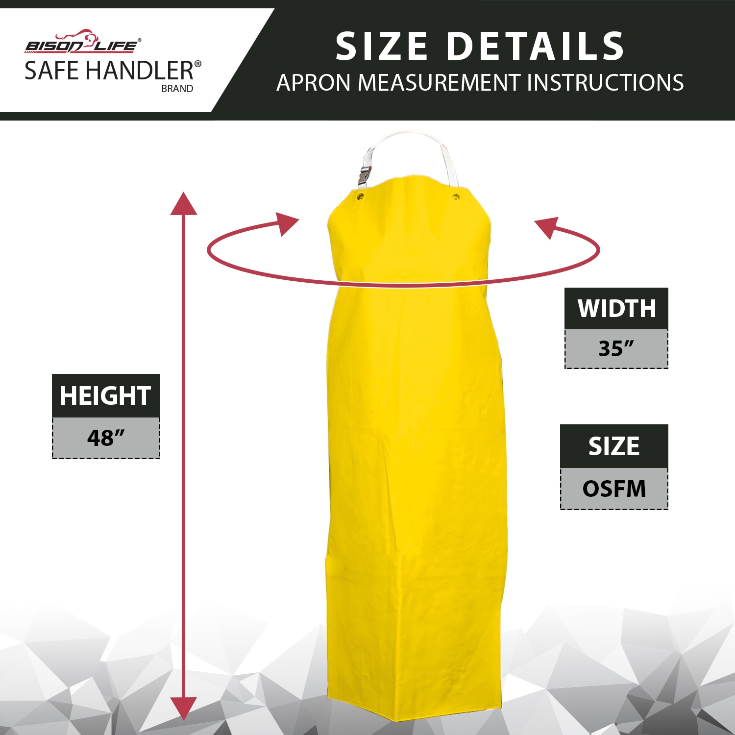 BATA INDUSTRIAL DE NITRILO AMARILLO DE 35" X 48" DE ALTA RESISTENCIA BISON LIFE, CON CORREA PARA EL CUELLO AJUSTABLE, RESISTENTE A QUÍMICOS Y ACEITES (PAQUETE DE 2) BLSH-HDS-HYNI-AP1Y-2