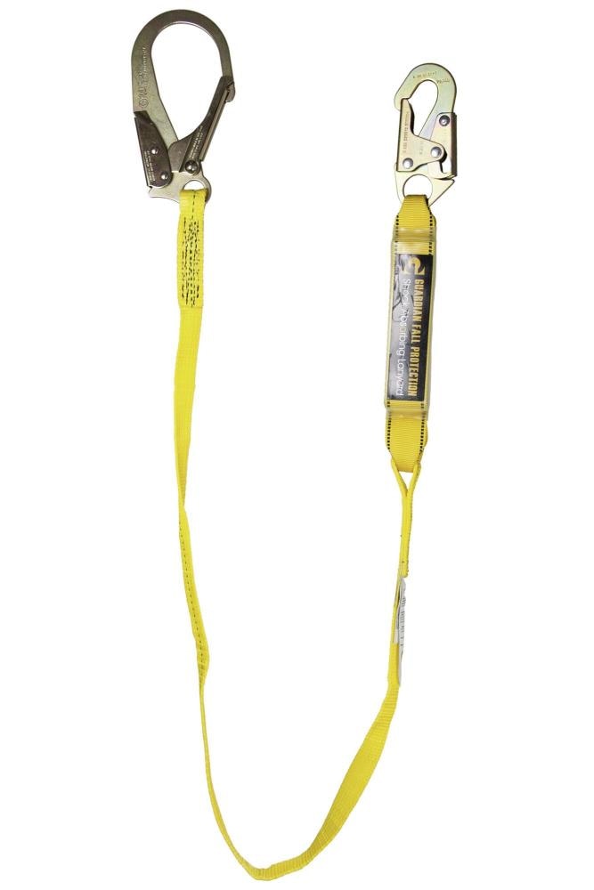 Resistencia Protectora de Caida Guardian Gancho de Acero para Rebar Lanyard, 1 pulgada de Web de Nylon, Paquete de Absorcion de Impacto Transparente, Capacidad de Carga de 3,600 lb, Amarillo, Grande 01221
