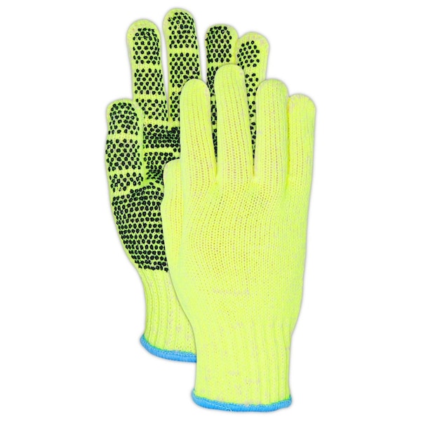 Guantes tejidos Magid CutMaster H93HVP HiViz Hyperon V con palma punteada de PVC, Nivel de Corte A4, paquete de 12 - H93HVP-10