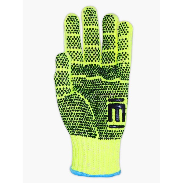 Guantes tejidos Magid CutMaster H93HVP HiViz Hyperon V con palma punteada de PVC, Nivel de Corte A4, paquete de 12 - H93HVP-10