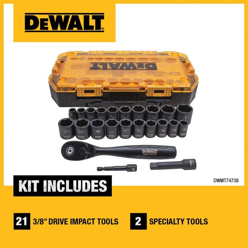 Juego de llaves de impacto combinadas de 3/8 pulgadas con trinquete y sockets profundos (23 piezas) - DWMT74738.