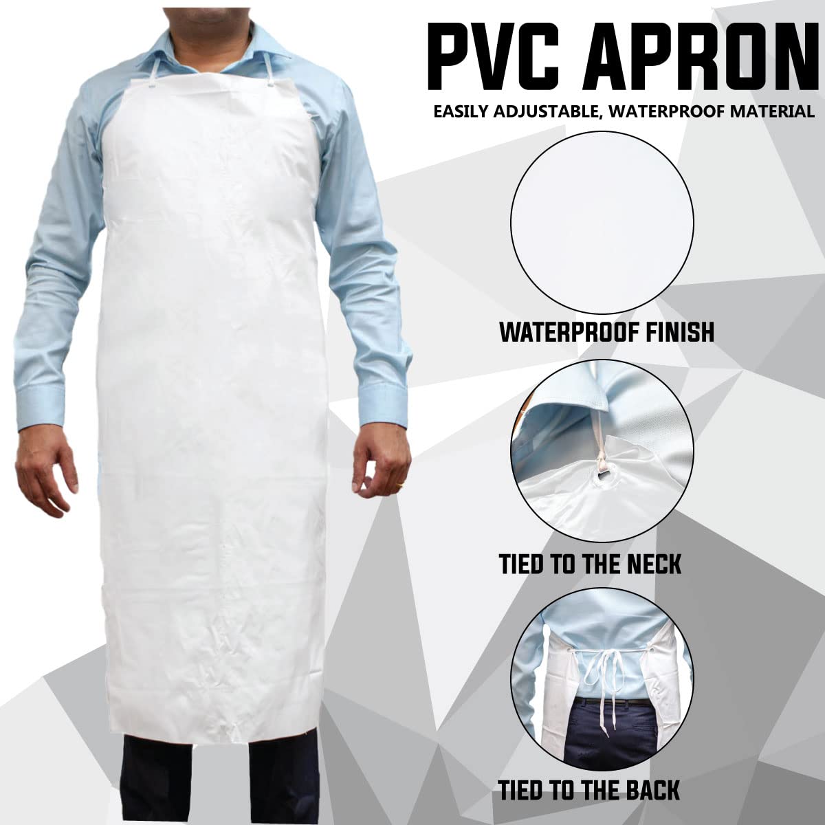 BISON LIFE 43.3" X 34" Delantal Impermeable de PVC Blanco, Resistente al Aceite y Productos Químicos, Correa de Cuello Ajustable (paquete de 2) BLSH-ES-PVC-AP1W-2