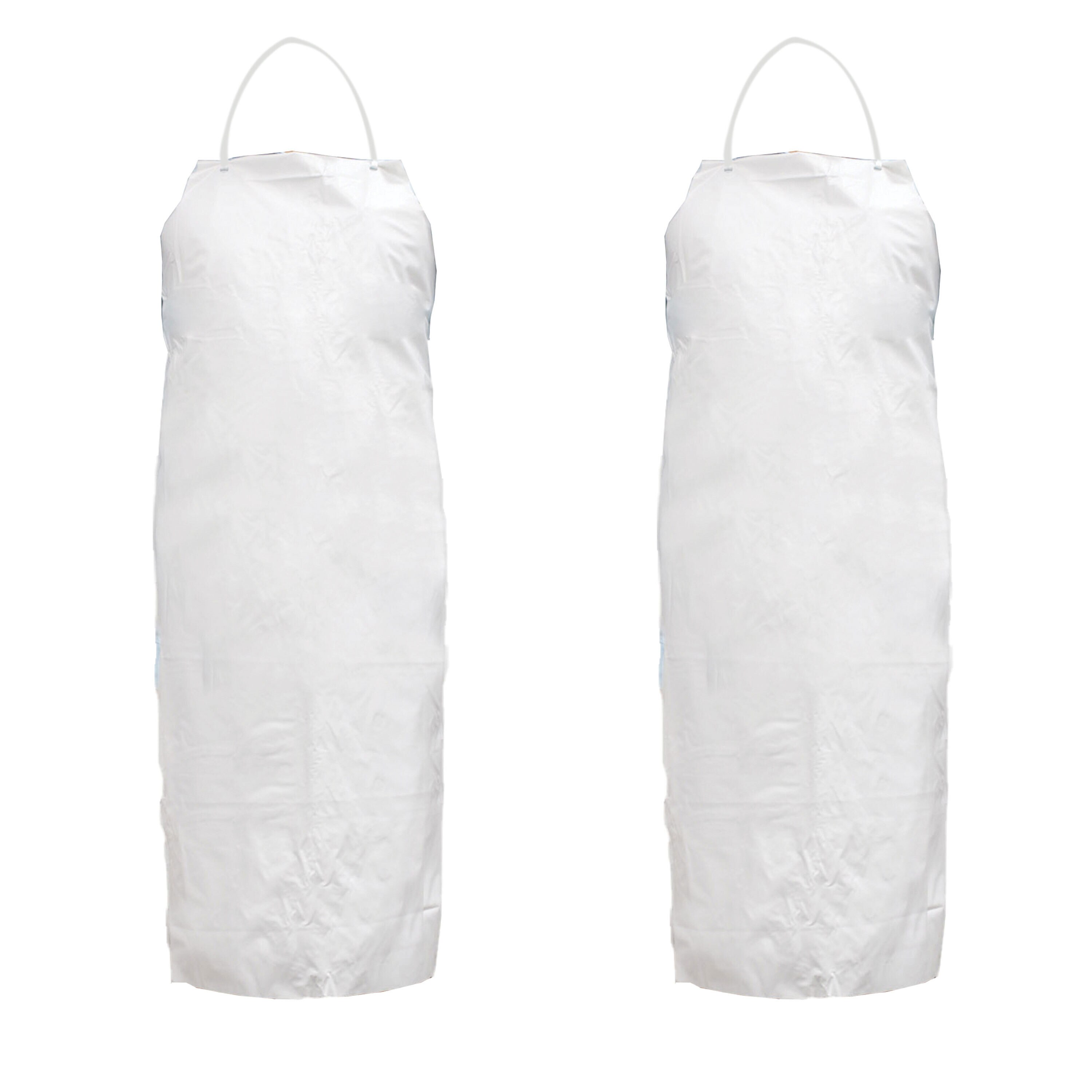BISON LIFE 43.3" X 34" Delantal Impermeable de PVC Blanco, Resistente al Aceite y Productos Químicos, Correa de Cuello Ajustable (paquete de 2) BLSH-ES-PVC-AP1W-2