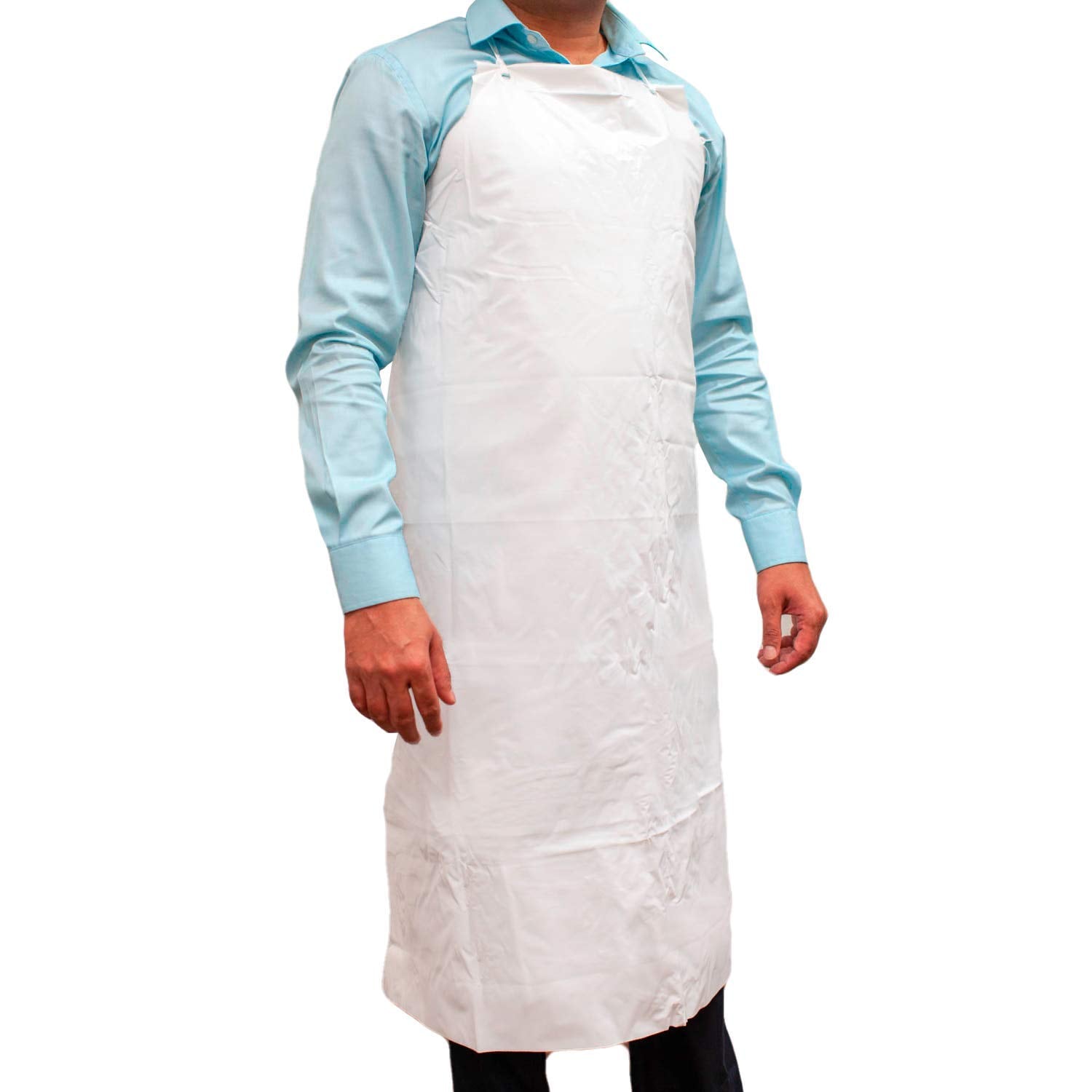 BISON LIFE 43.3" X 34" Delantal Impermeable de PVC Blanco, Resistente al Aceite y Productos Químicos, Correa de Cuello Ajustable (paquete de 2) BLSH-ES-PVC-AP1W-2