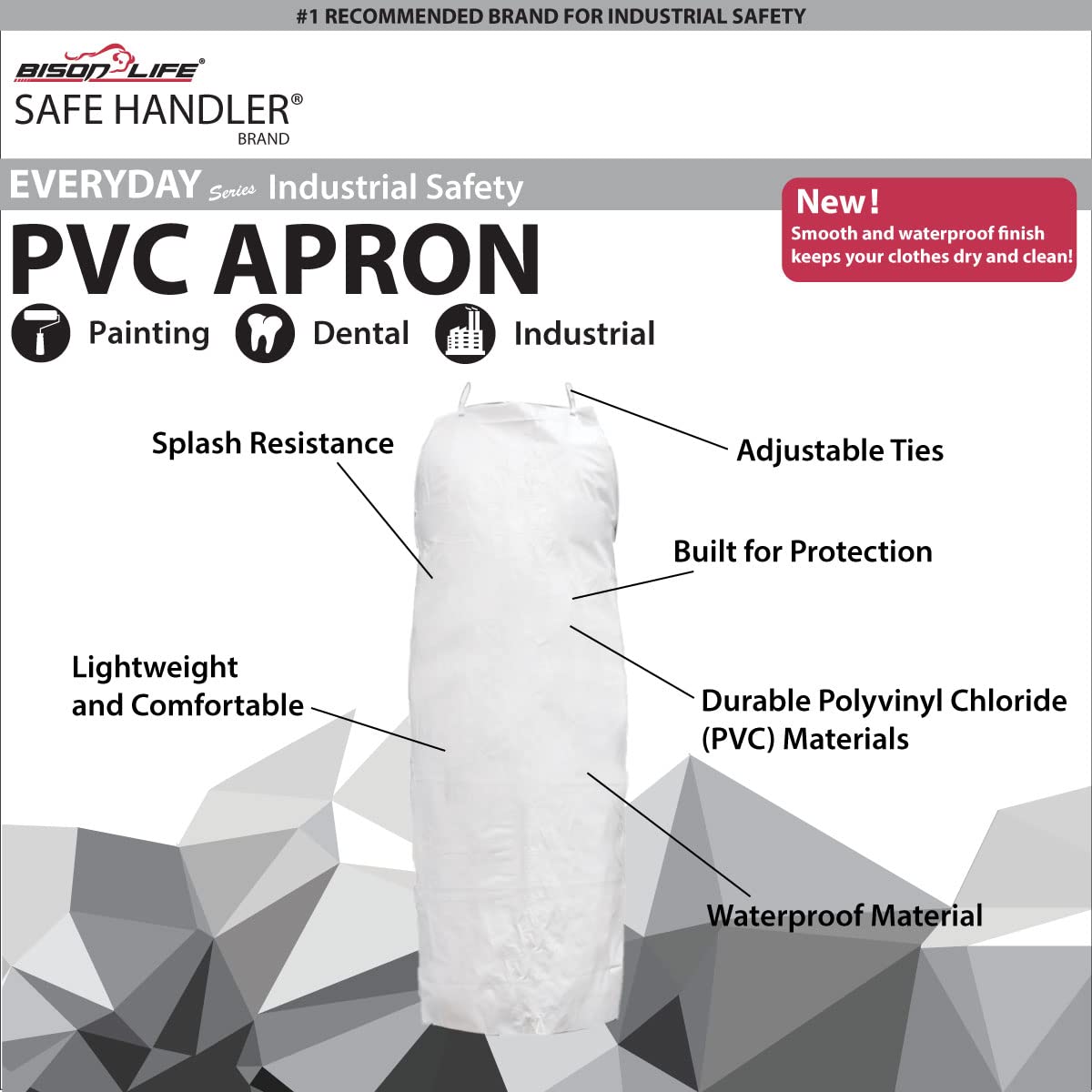 BISON LIFE 43.3" X 34" Delantal Impermeable de PVC Blanco, Resistente al Aceite y Productos Químicos, Correa de Cuello Ajustable (paquete de 2) BLSH-ES-PVC-AP1W-2