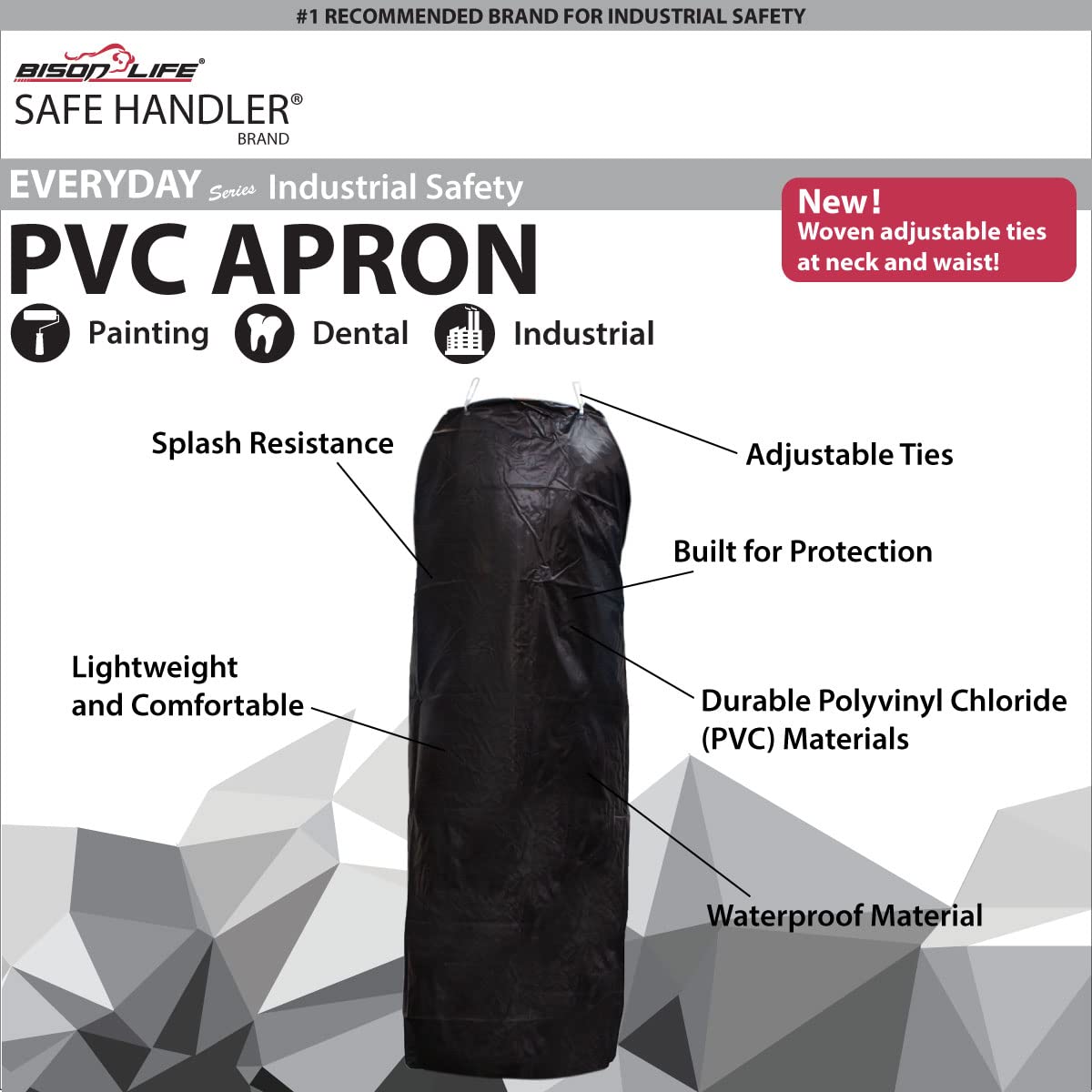 Delantal de PVC negro impermeable BISON LIFE 43.3" X 34", resistente al aceite y productos químicos, correa de cuello ajustable (paquete de 2) BLSH-ES-PVC-AP2B-2