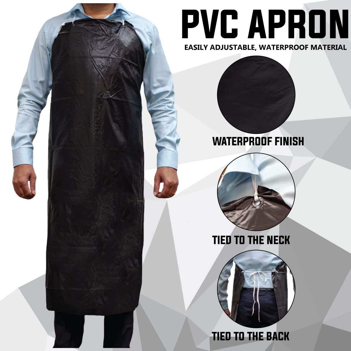 Delantal de PVC negro impermeable BISON LIFE 43.3" X 34", resistente al aceite y productos químicos, correa de cuello ajustable (paquete de 2) BLSH-ES-PVC-AP2B-2