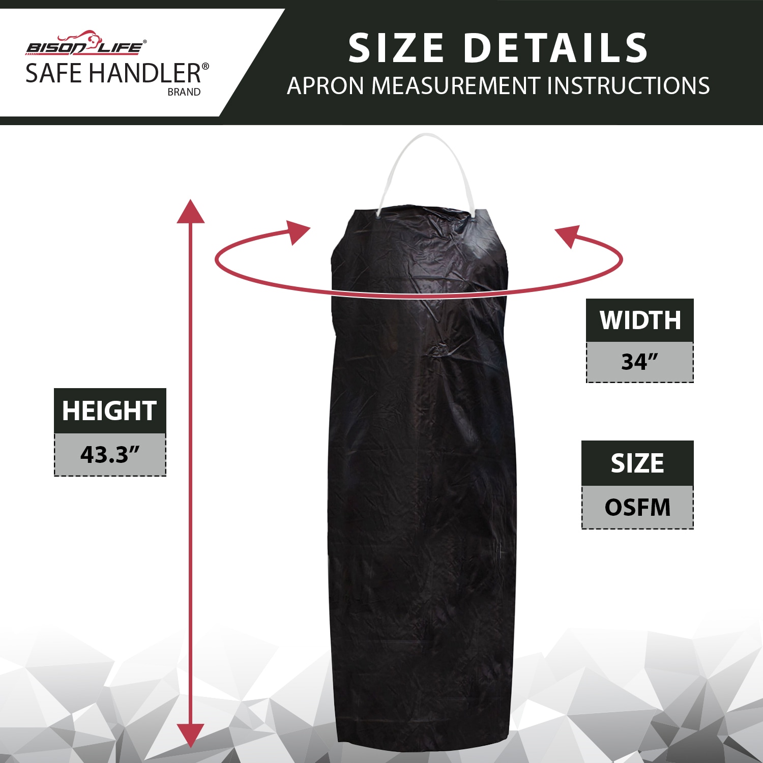 Delantal de PVC negro impermeable BISON LIFE 43.3" X 34", resistente al aceite y productos químicos, correa de cuello ajustable (paquete de 2) BLSH-ES-PVC-AP2B-2