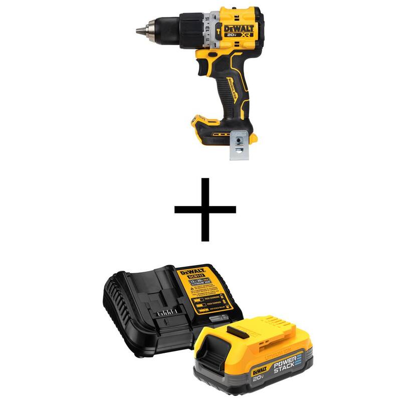 Martillo Taladro compacto inalámbrico DEWALT 20V y Kit de inicio de batería compacta 20V MAX POWERSTACK - DCD805BW034C