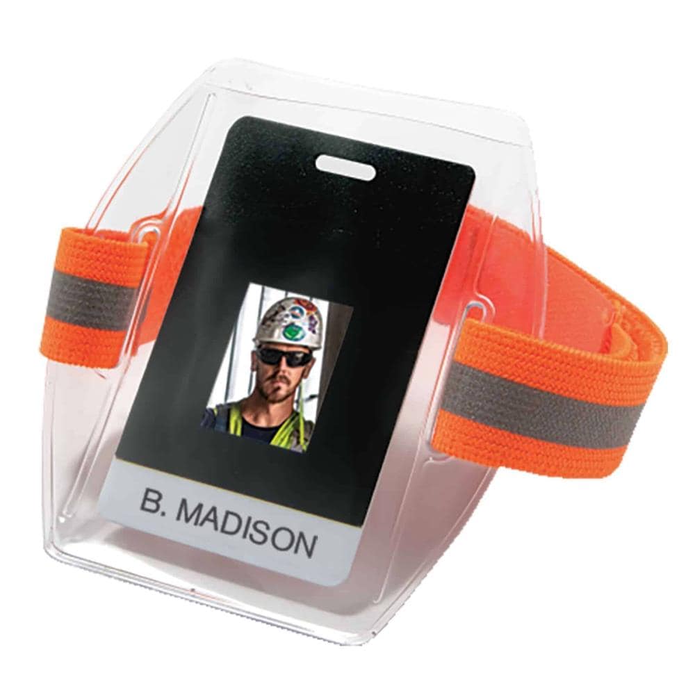 Porta tarjeta de identificación/badge Squids 3386 Vinilo para brazo, color naranja de alta visibilidad 19951 Ergodyne Squids