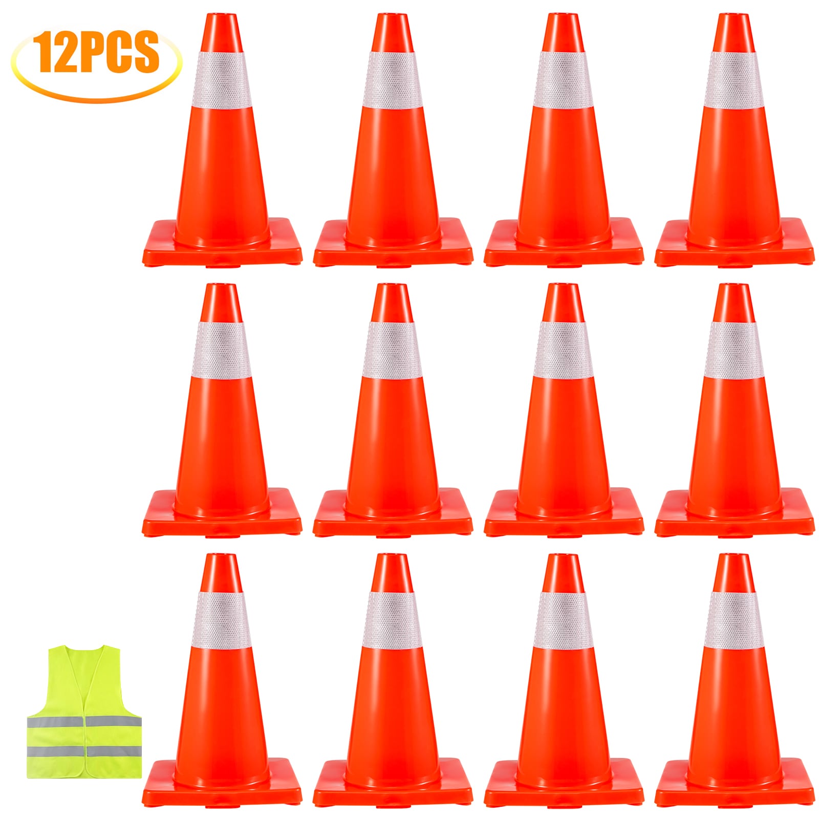 Cono de seguridad vial naranja de 18 pulgadas en paquete de 12 - VEVOR 18INQHDBJMLZ12PCSV0