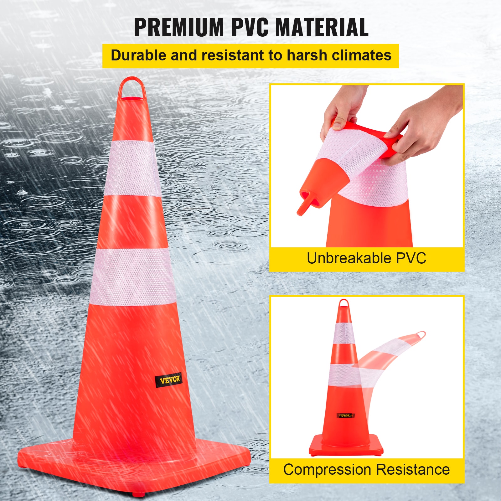 Cono de tráfico de seguridad naranja de 28 pulgadas, paquete de 12 - VEVOR AQZYCQHSB2812UQM3V0