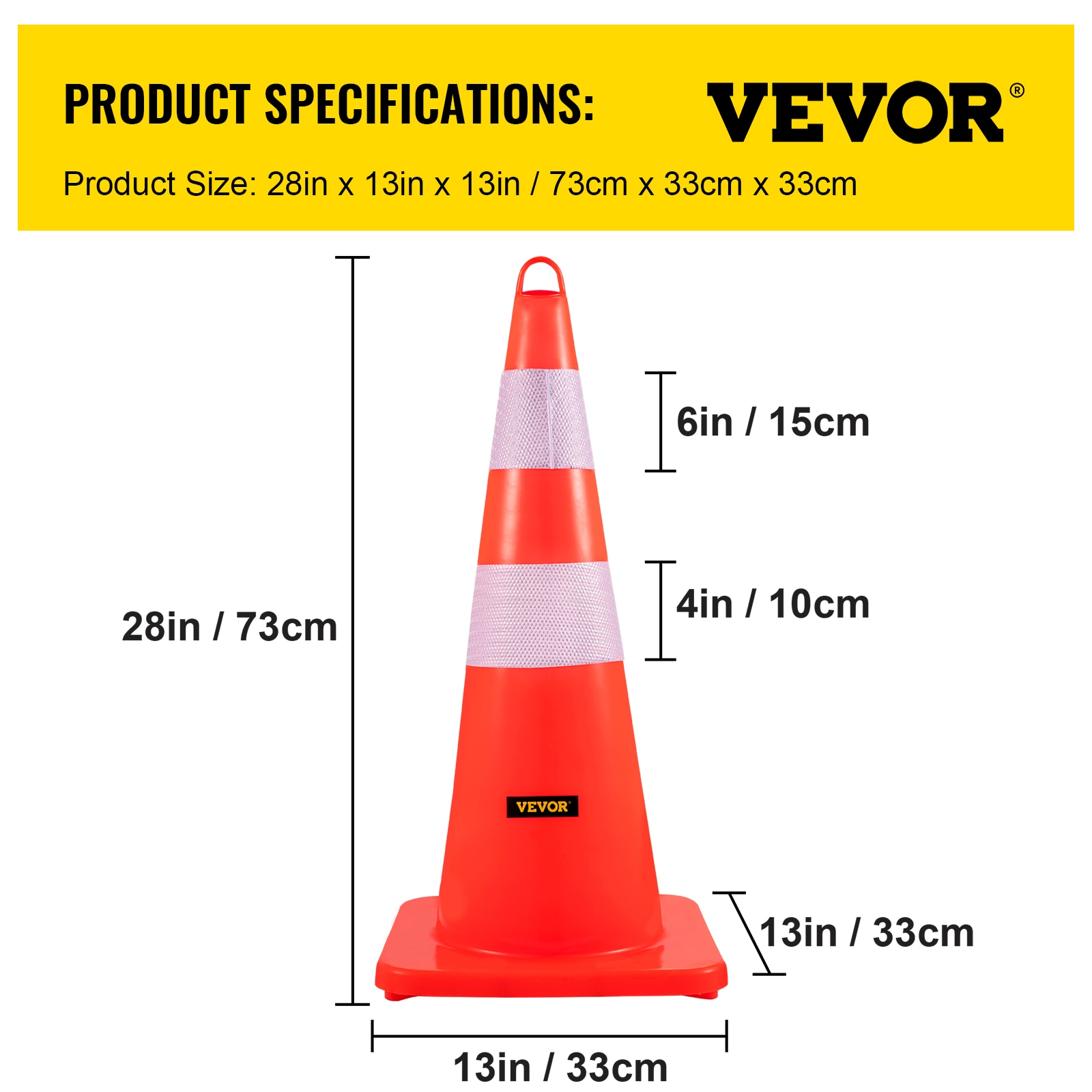 Cono de tráfico de seguridad naranja de 28 pulgadas, paquete de 12 - VEVOR AQZYCQHSB2812UQM3V0