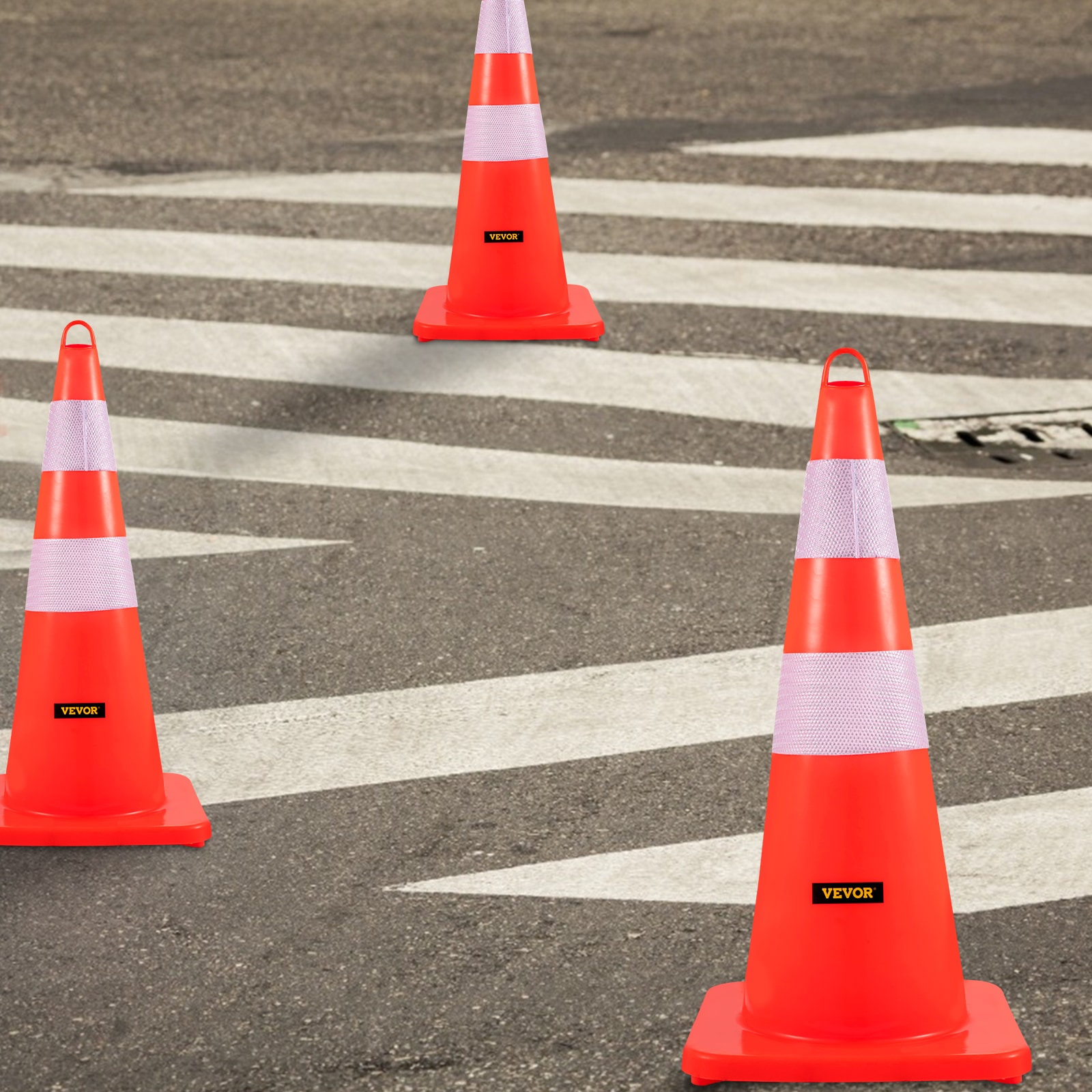 Cono de tráfico de seguridad naranja de 28 pulgadas, paquete de 12 - VEVOR AQZYCQHSB2812UQM3V0