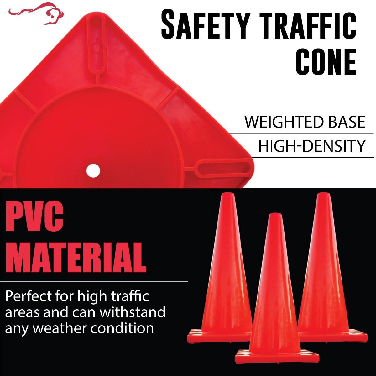 Cono de seguridad vial naranja BISON LIFE 6-Pack de 28 pulgadas BLSH-28CONE-O-6