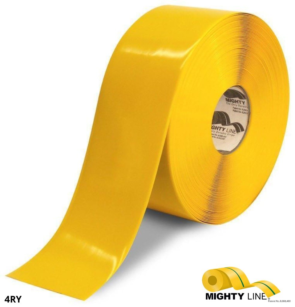 Cinta de Vinilo de Seguridad Industrial Amarilla para Marcado de Piso de 4 pulgadas de ancho x 100 pies de largo Armorpoxy 321001
