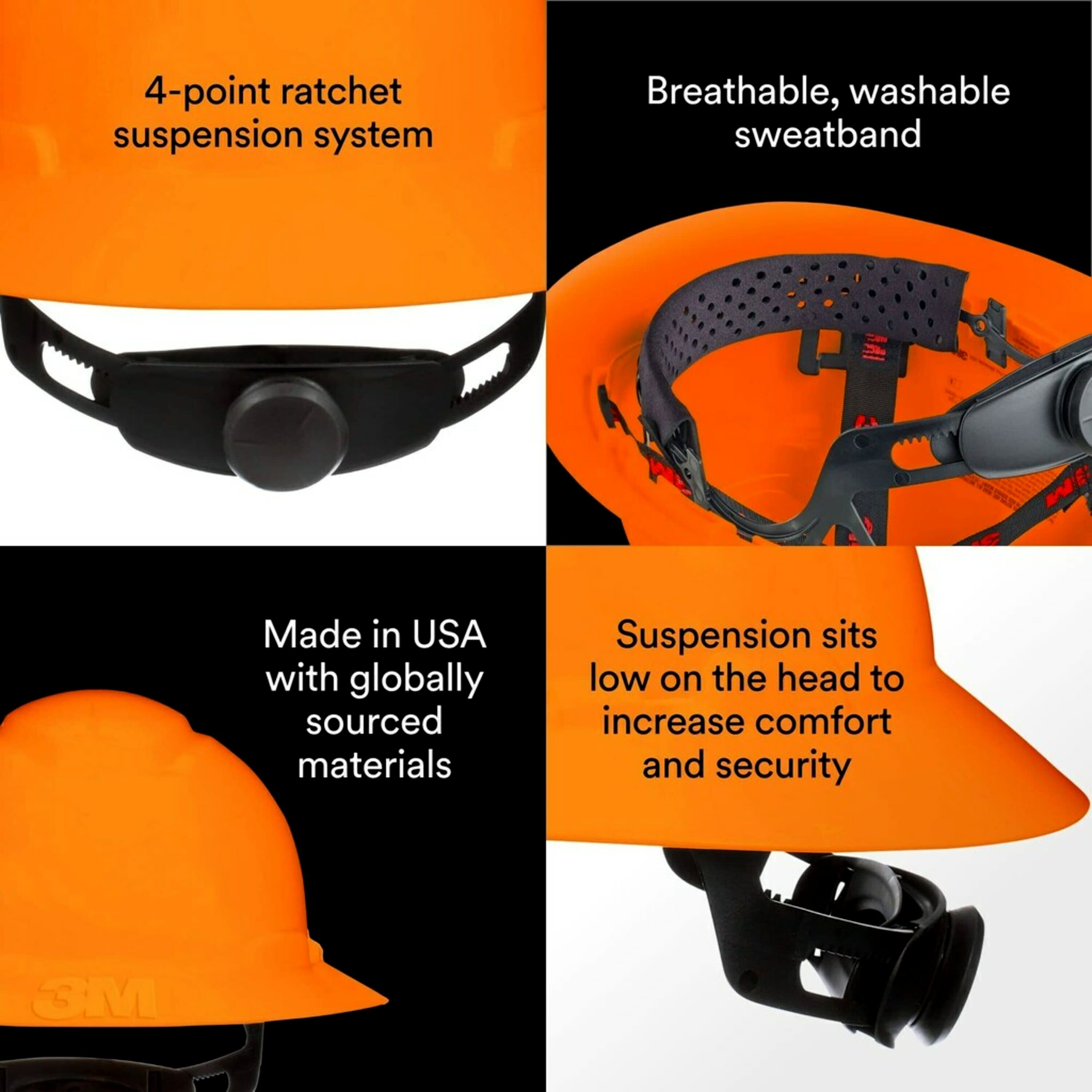 Casco duro naranja de ajuste rápido con rachet de borde completo 3M CHH-FB-R-O6-SL