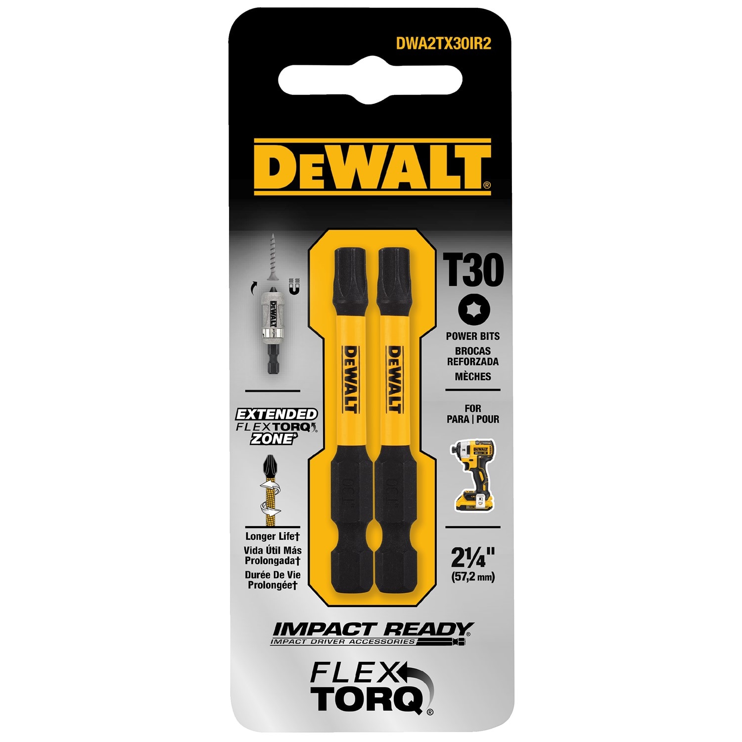 Punta de Impacto Torx DEWALT FlexTorq de 1/4 pulgadas x 2 pulgadas - Juego de 2 piezas DWA2TX30IR2-Z