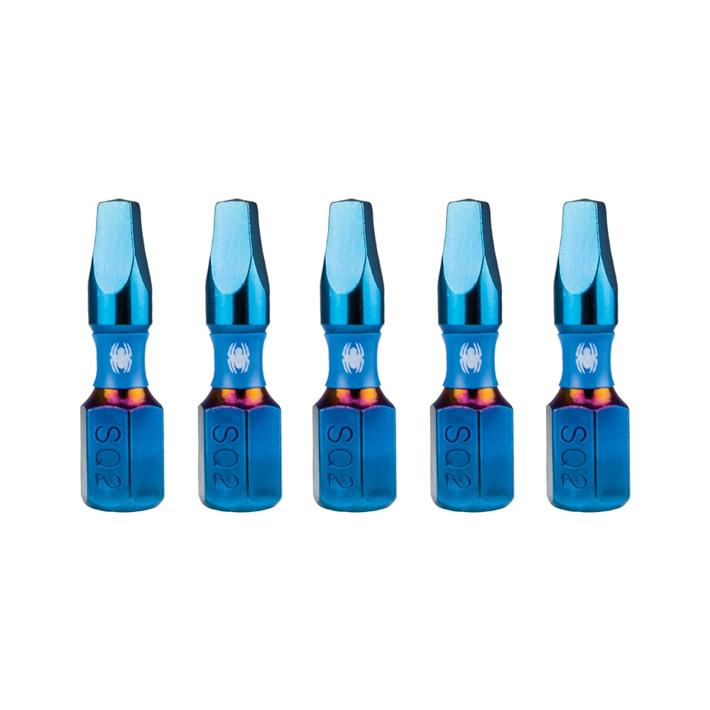 Punta de destornillador de impacto cuadrada/Robertson de 1/4 pulg. x 1 pulg. Spyder Mach-Blue SQ2 5 piezas 19085