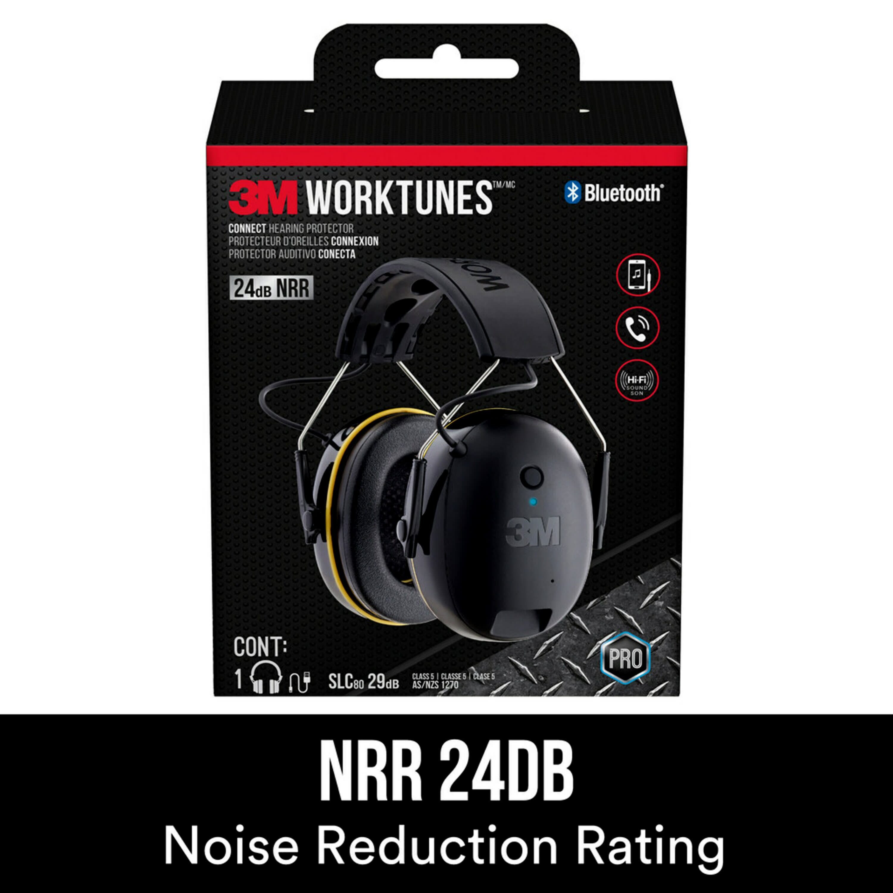 3M WorkTunes Connect Orejeras reutilizables inalámbricas para protección auditiva con compatibilidad Bluetooth Reducción de ruido de 24 dB Clasificación de reducción de ruido 90543H1-DC-PS