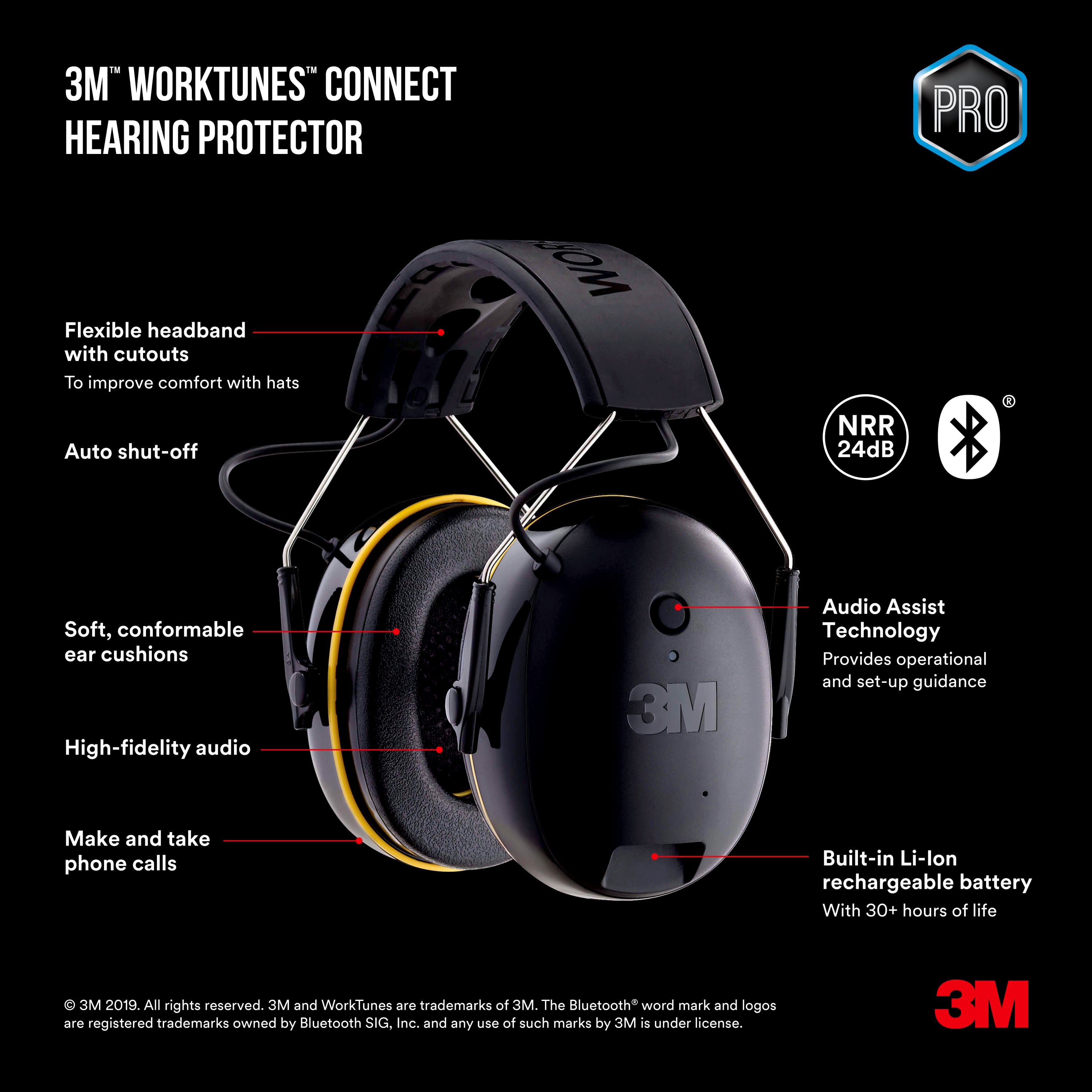 3M WorkTunes Connect Orejeras reutilizables inalámbricas para protección auditiva con compatibilidad Bluetooth Reducción de ruido de 24 dB Clasificación de reducción de ruido 90543H1-DC-PS