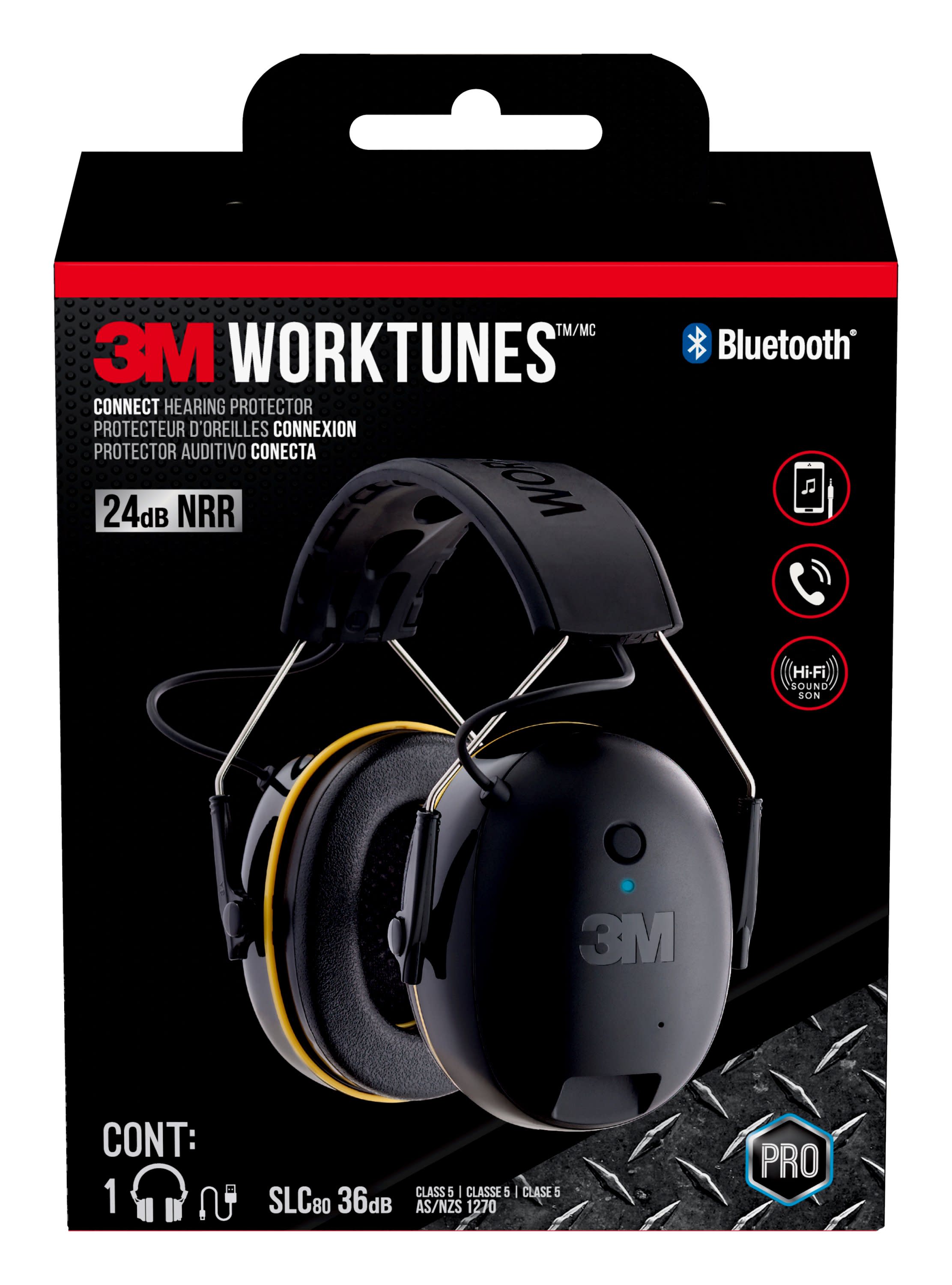 3M WorkTunes Connect Orejeras reutilizables inalámbricas para protección auditiva con compatibilidad Bluetooth Reducción de ruido de 24 dB Clasificación de reducción de ruido 90543H1-DC-PS