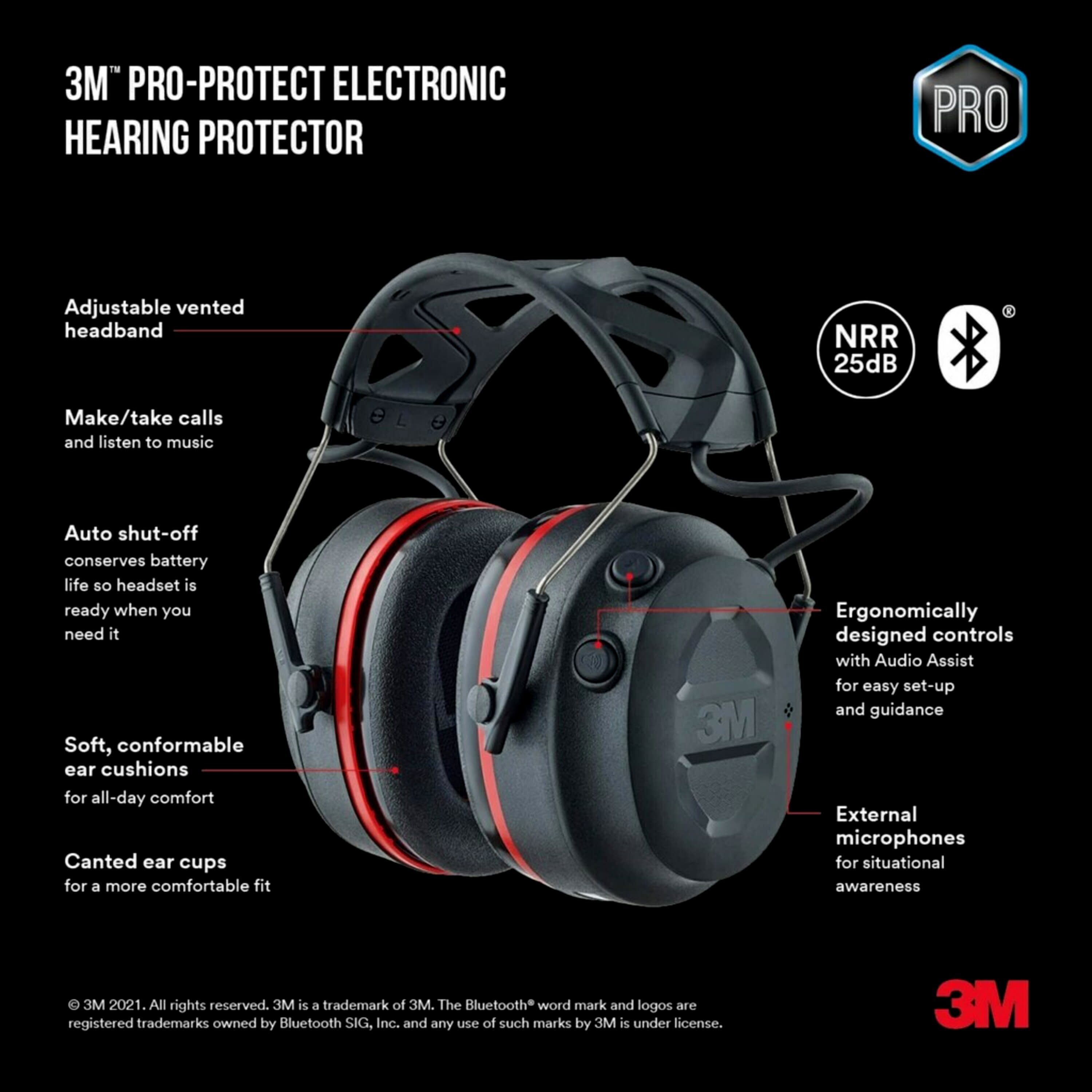 Protectores auditivos inalámbricos reutilizables de 3M con compatibilidad Bluetooth Reducción de ruido de 25 db Clasificación de reducción de ruido 90545H1-DC-PS