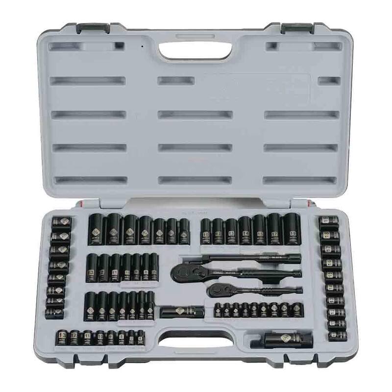 Set de herramientas mecánicas Stanley de 69 piezas con cabezas de 1/4 y 3/8 pulgadas en cromo negro SAE - 92-824