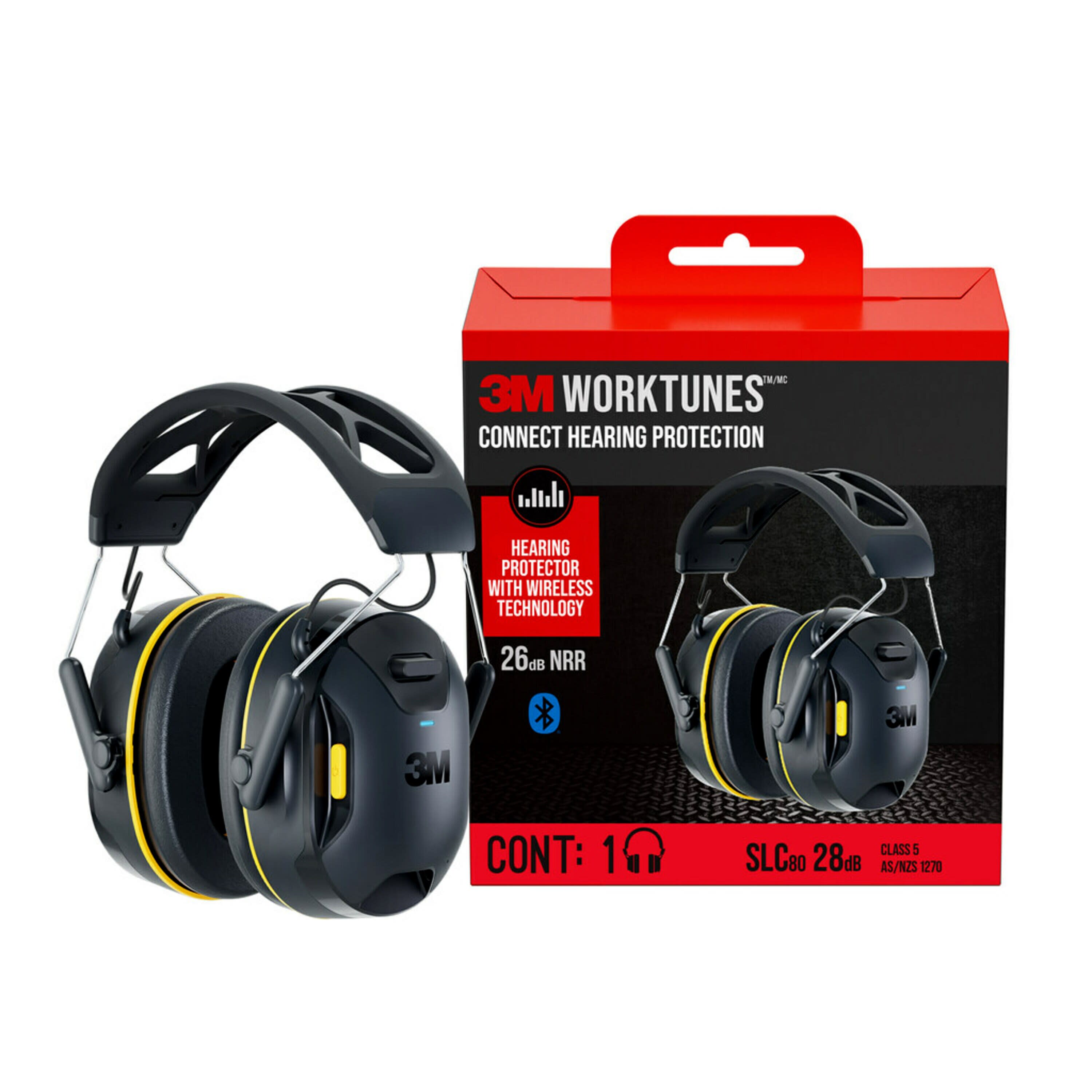Protector auditivo inalámbrico Worktunes de 3M con Bluetooth y reducción de ruido de 26 dB - Modelo 90570-DC
