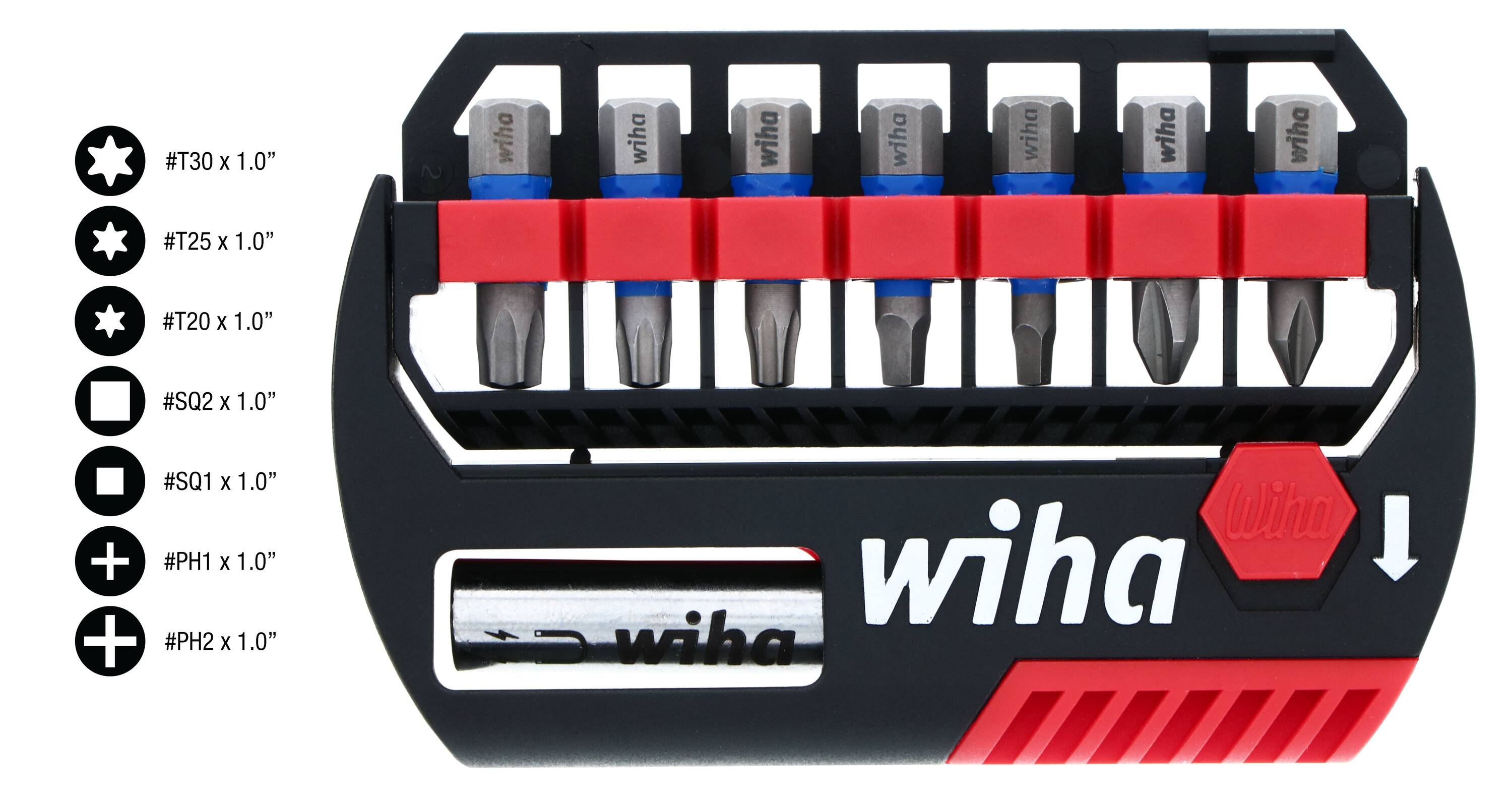 Juego de 8 puntas para destornillador de impacto Wiha TerminatorBlue 1 pulgada Philips/Cuadrada/Torx 70098