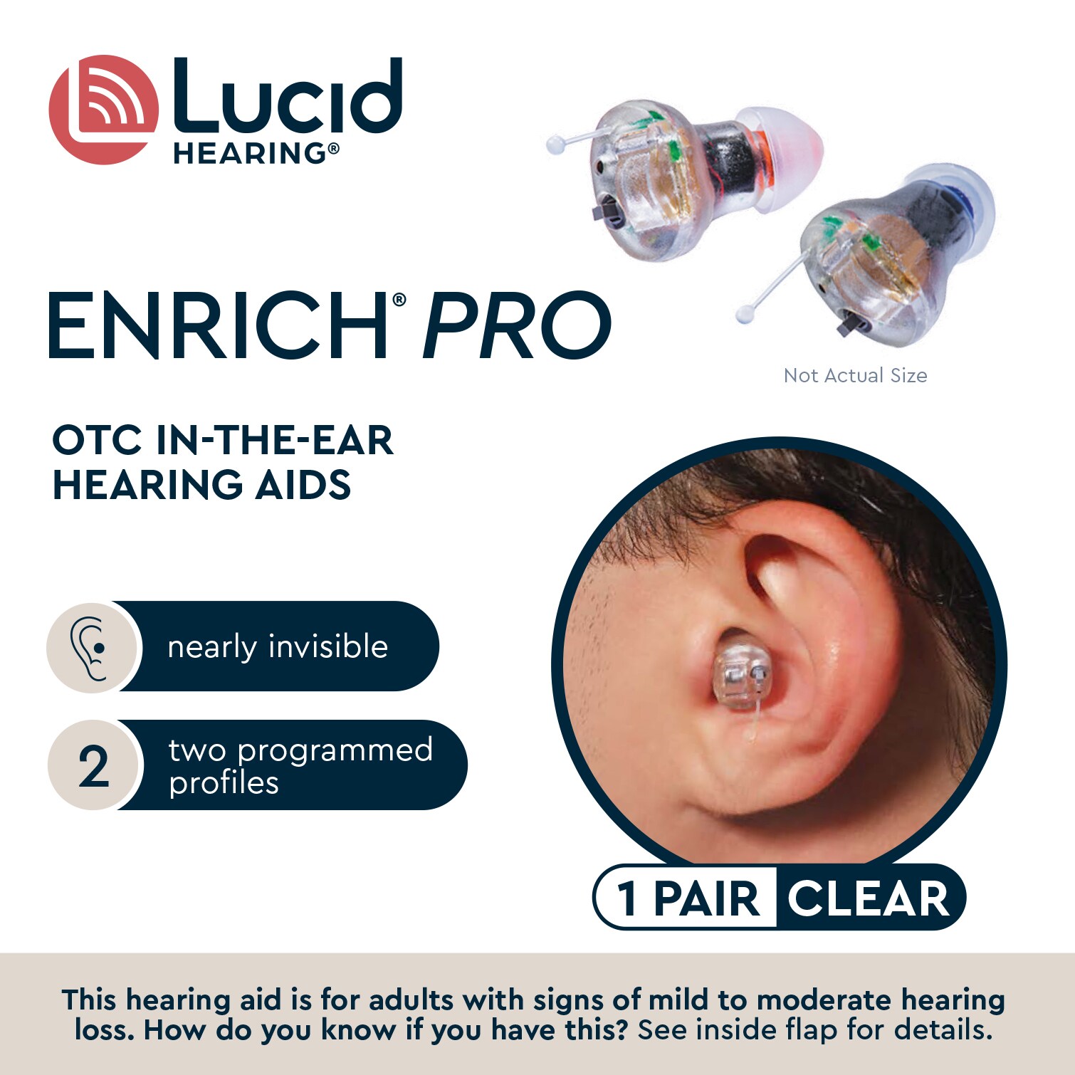 Auxiliares auditivos OTC recargables inalámbricos para protección auditiva en el oído Lucid Audio Enrich Pro. Reducción de ruido de 10078 dB.