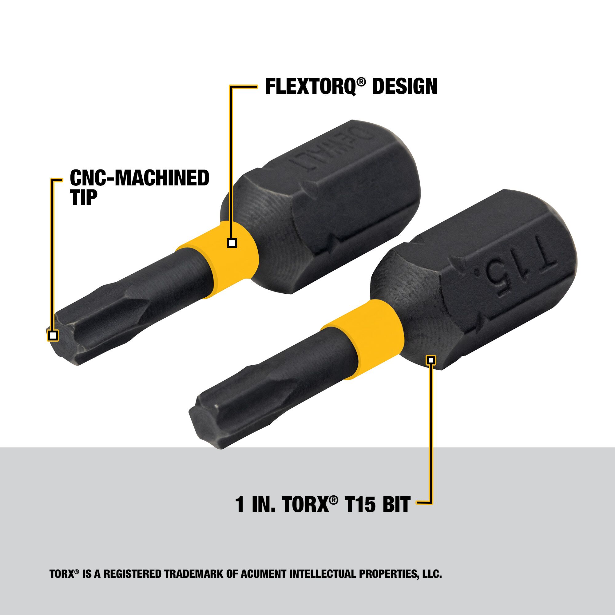 Punta de impacto Torx DEWALT FlexTorq de 1/4 pulgadas x 1 pulgada, juego de 2 piezas DWA1TX15IR2-Z
